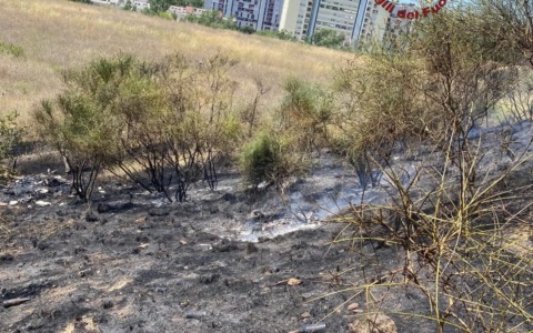 Incendio di sterpi a Monte Ciocci, intervento in corso